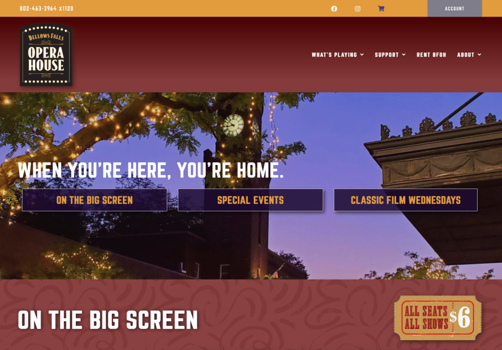 home page of bellows falls opera house website